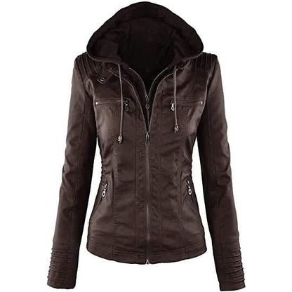 Lock and Love Women's Removable Hooded Faux Leather Jacket DailySale
