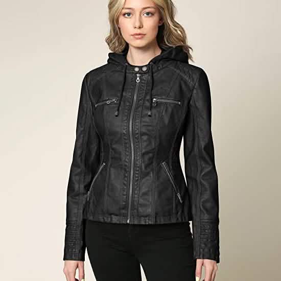 Lock and Love Women's Removable Hooded Faux Leather Jacket DailySale