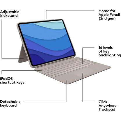 Logitech Combo Touch iPad Pro 12.9-inch (5th, 6th gen - 2021, 2022) Keyboard Case - Sand USA Layout DailySale
