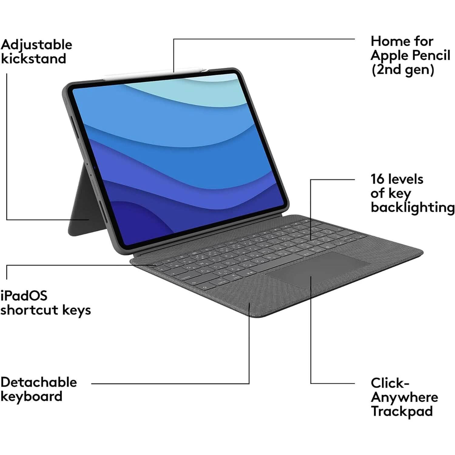 Logitech Combo Touch Keyboard Folio for iPad Pro 12.9" 5th & 6th Gen Oxford Gray DailySale