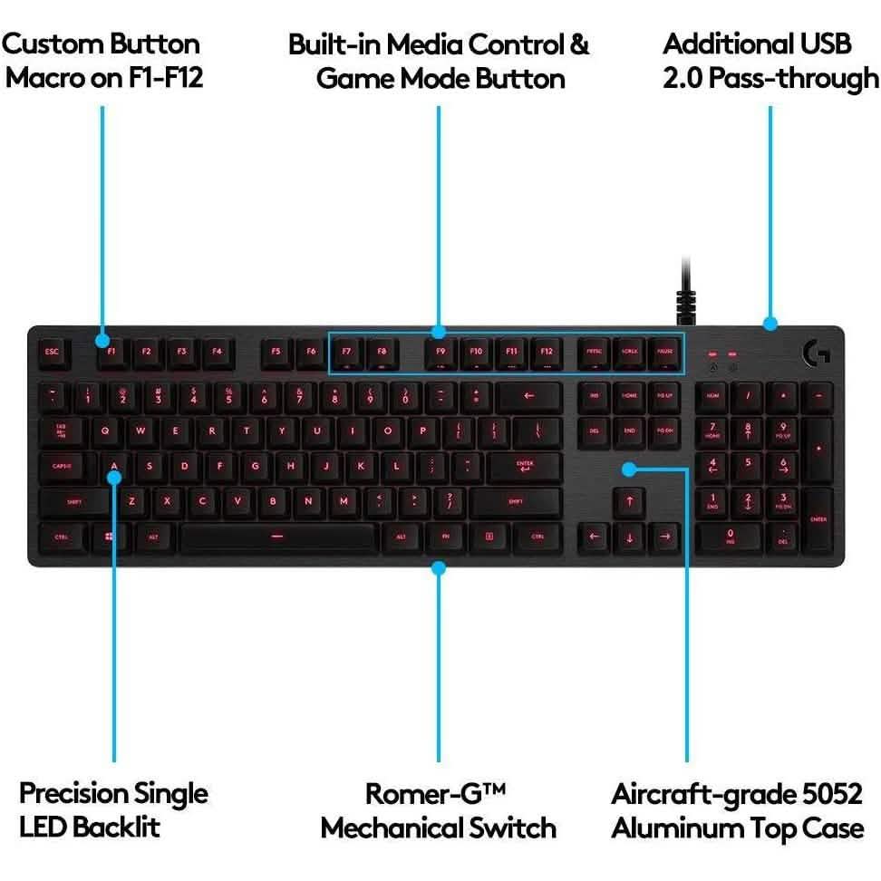 Logitech G413 Backlit Mechanical Gaming Keyboard USB Passthrough Carbon (Refurbished) DailySale