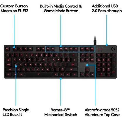 Logitech G413 Backlit Mechanical Gaming Keyboard USB Passthrough Carbon (Refurbished) DailySale