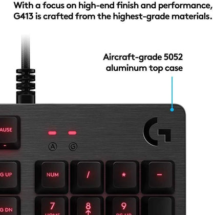 Logitech G413 Backlit Mechanical Gaming Keyboard USB Passthrough Carbon (Refurbished) DailySale