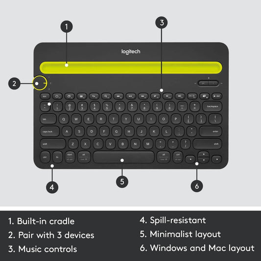 Logitech K480 Bluetooth Multi-Device Keyboard Black DailySale