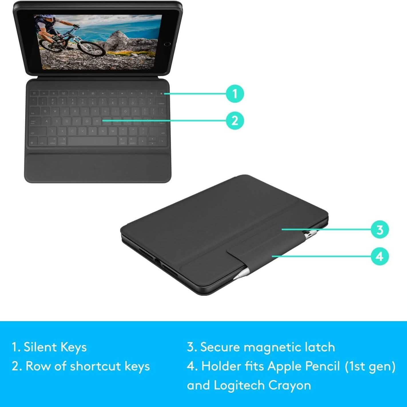 Logitech Slim Folio Bluetooth Keyboard Case for iPad (10th Generation) with Integrated Wireless Keyboard - Oxford Gray DailySale