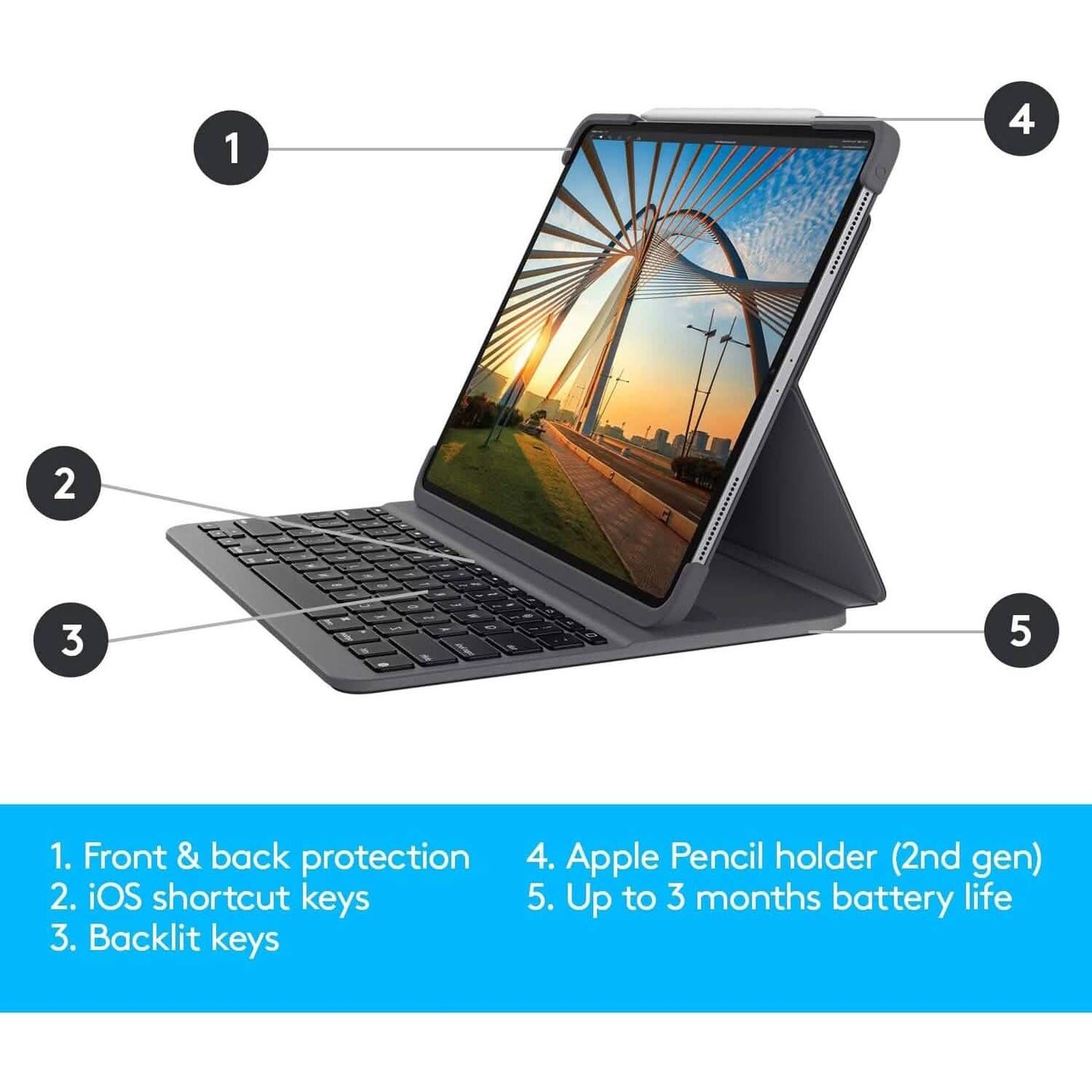 Logitech SLIM FOLIO PRO Backlit Bluetooth Keyboard Case for iPad Pro 12.9-inch (3rd and 4th Gen) (Refurbished) DailySale
