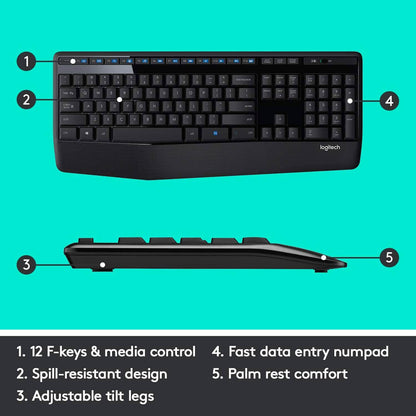 Logitech Wireless Combo Full-Sized Keyboard with Comfortable Right-Handed Mouse (Refurbished) DailySale