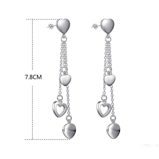Long Dangling Heart Earrings in White Gold DailySale