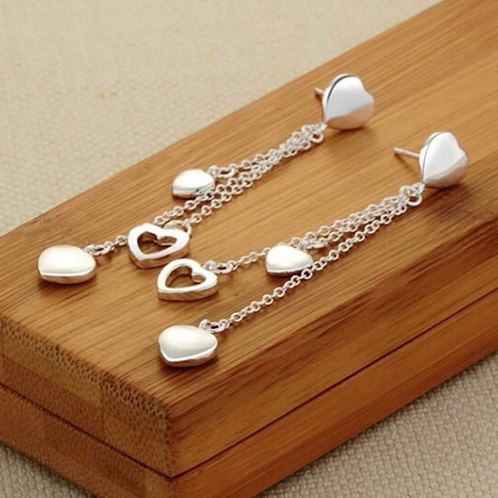 Long Dangling Heart Earrings in White Gold DailySale