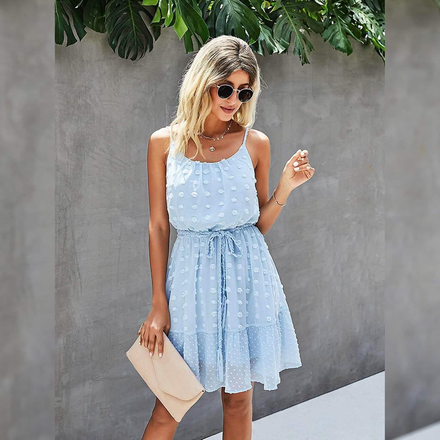 Lovinchic Women's Spaghetti Strap Tied Waist Floral Mini Dress Summer Casual Flowy Dress DailySale