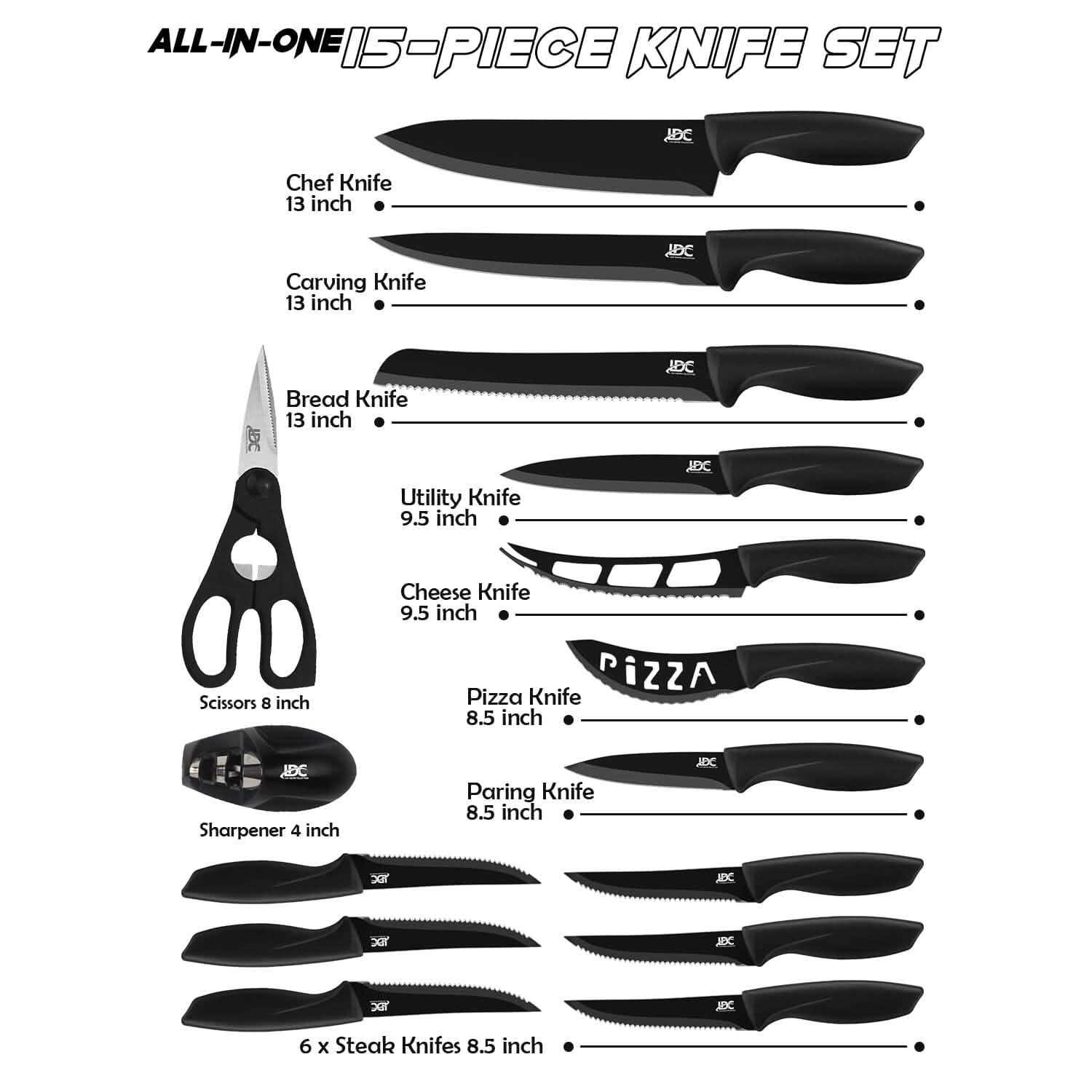 Lux Decor Collection Kitchen Knife Set Ultra Sharp Stainless Steel Knives Set DailySale