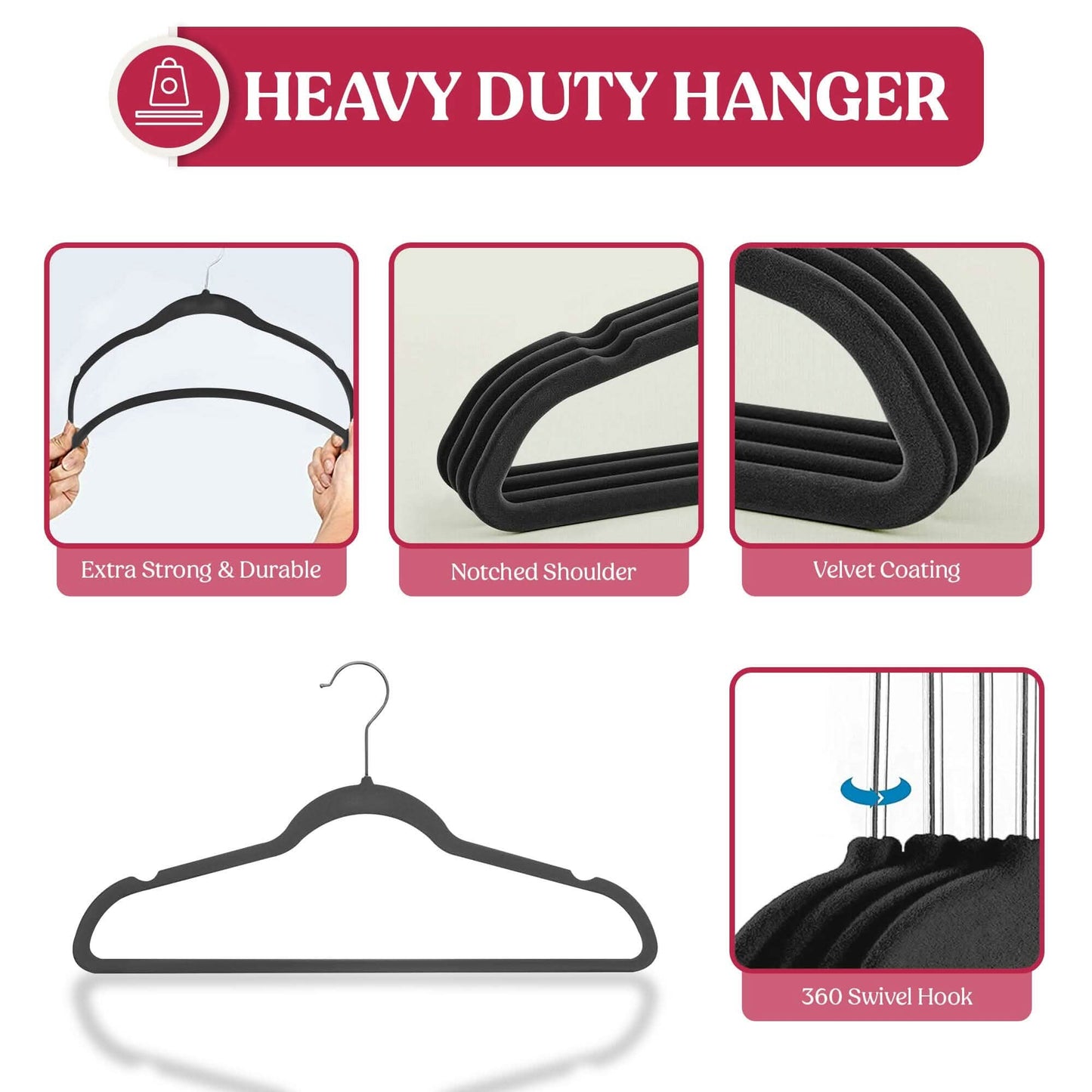 Lux Decor Collection Velvet Hangers Non-Slip Cloth Storage Organizer Space Saving Closet Clothing Hanger Pack DailySale