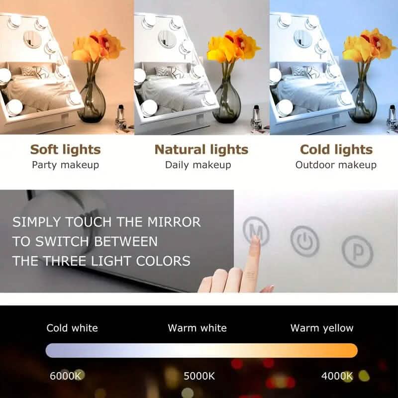 Makeup Mirror with 9 Bulbs, Adjustable Brightness and Smart Touch Control DailySale