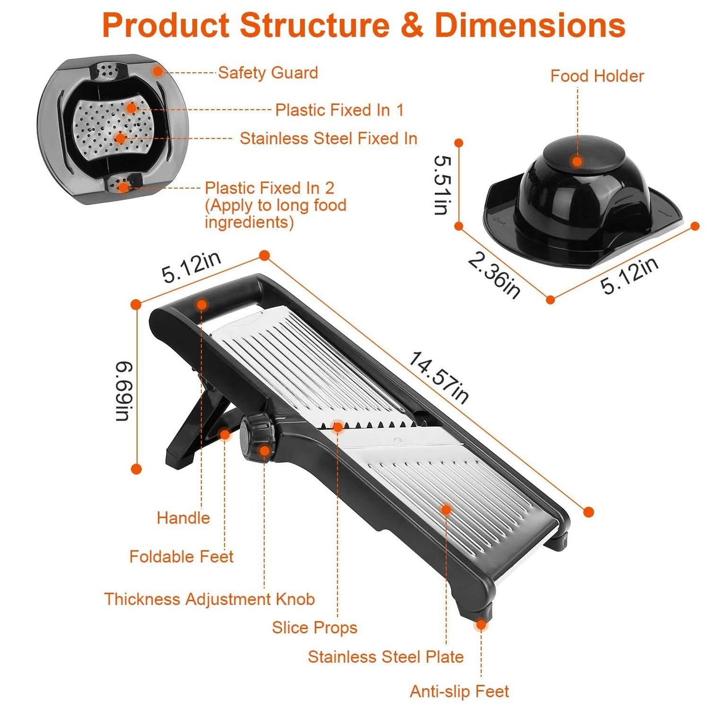 Mandoline Stainless Steel Food Slicer with 5 Adjustable Blades DailySale