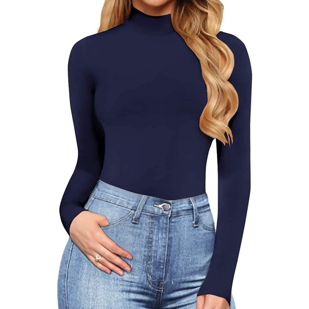 MANGOPOP Women's Mock Turtle Neck Long Sleeve Tops Bodysuit Jumpsuit DailySale