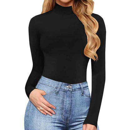 MANGOPOP Women's Mock Turtle Neck Long Sleeve Tops Bodysuit Jumpsuit DailySale