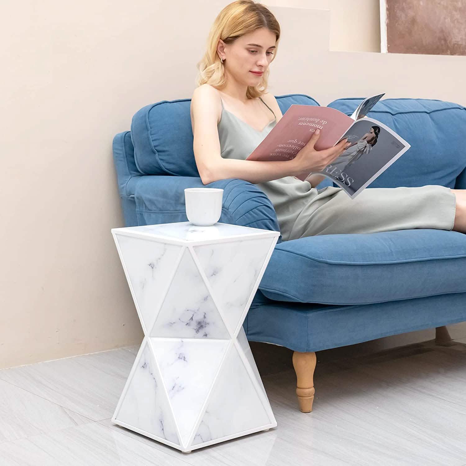 Marble End Table Multi-Face Contemporary Nightstand DailySale