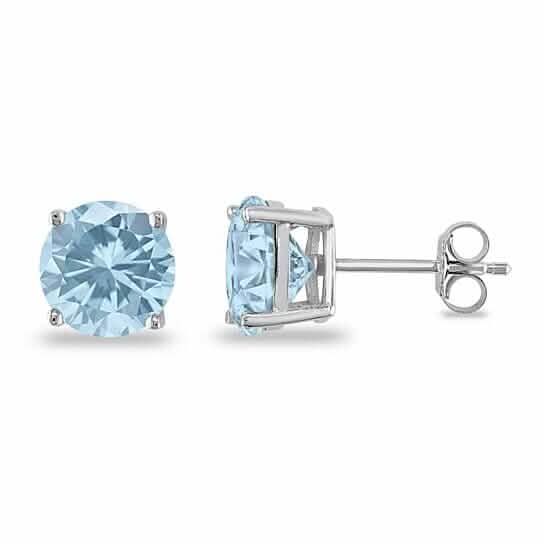 March Birthstone Aquamarine 925 Sterling Silver Round Cz Stud Casting Earrings DailySale