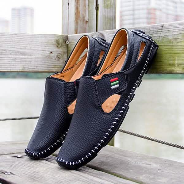 Men Casual Shoes Slip on Hollow Leather Men Shoes DailySale