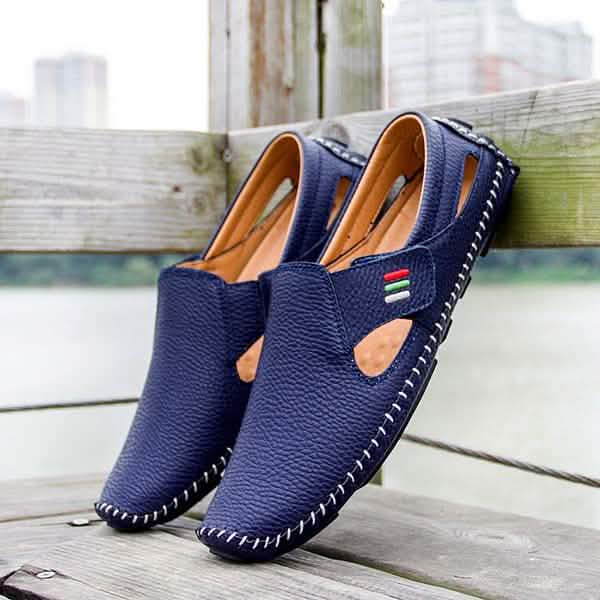 Men Casual Shoes Slip on Hollow Leather Men Shoes DailySale