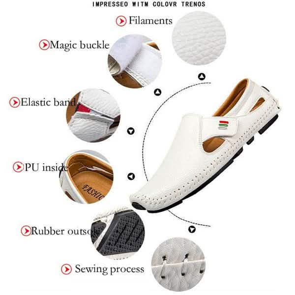 Men Casual Shoes Slip on Hollow Leather Men Shoes DailySale