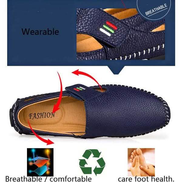 Men Casual Shoes Slip on Hollow Leather Men Shoes DailySale