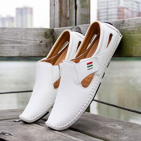 Men Casual Shoes Slip on Hollow Leather Men Shoes DailySale