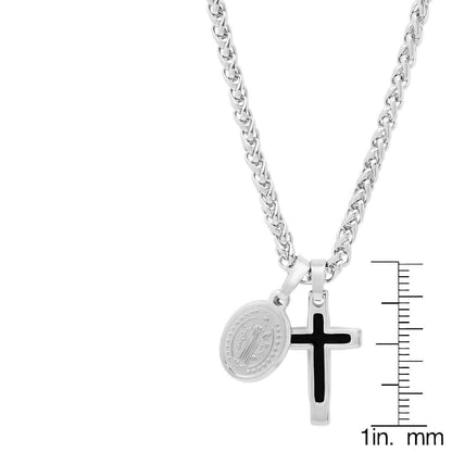 Men Stainless Steel Necklace with Cross and St. Benedict Pendants DailySale