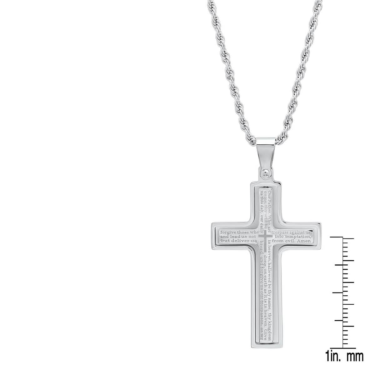 Men Stainless Steel Our Father English Prayer Rotating Cross Pendant DailySale