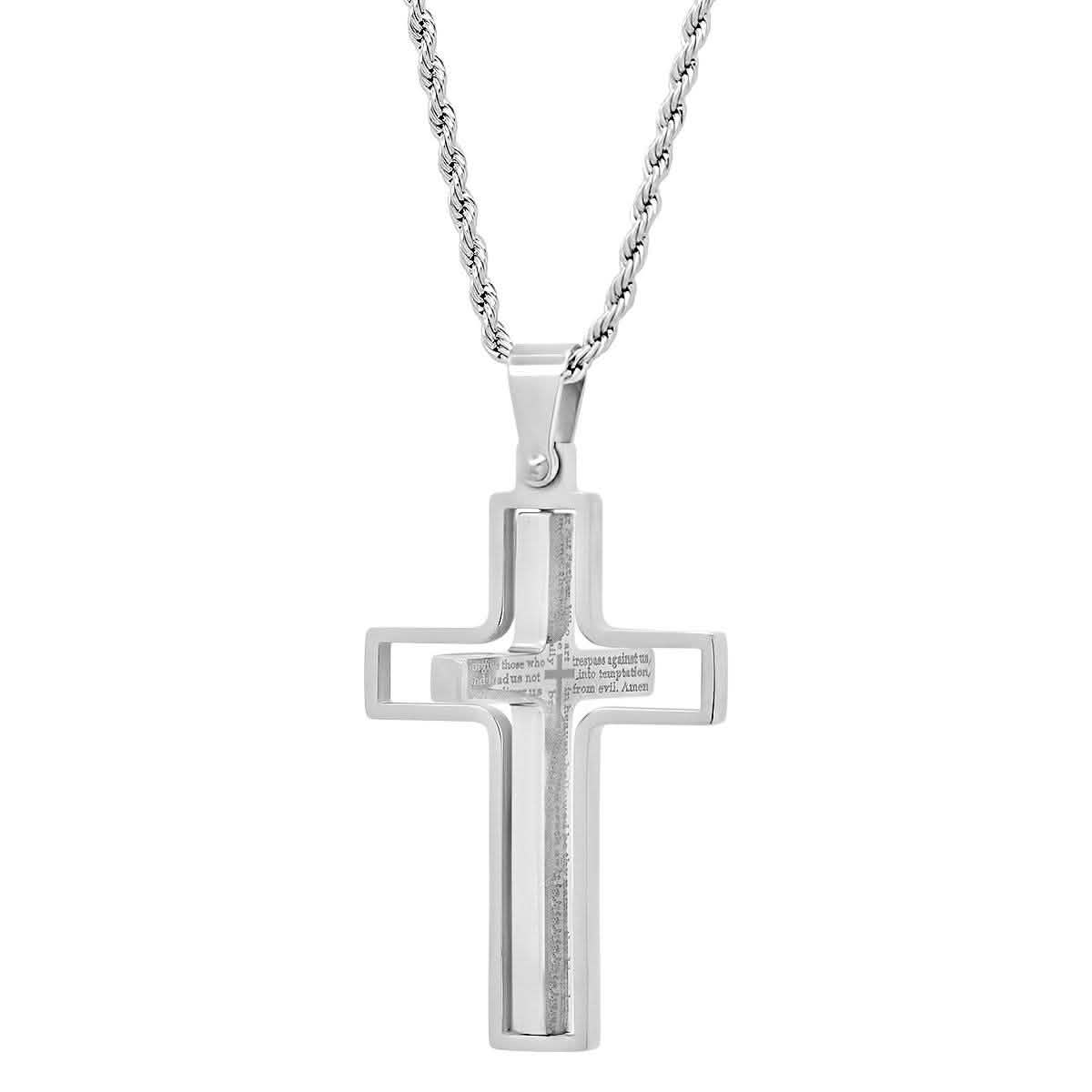 Men Stainless Steel Our Father English Prayer Rotating Cross Pendant DailySale