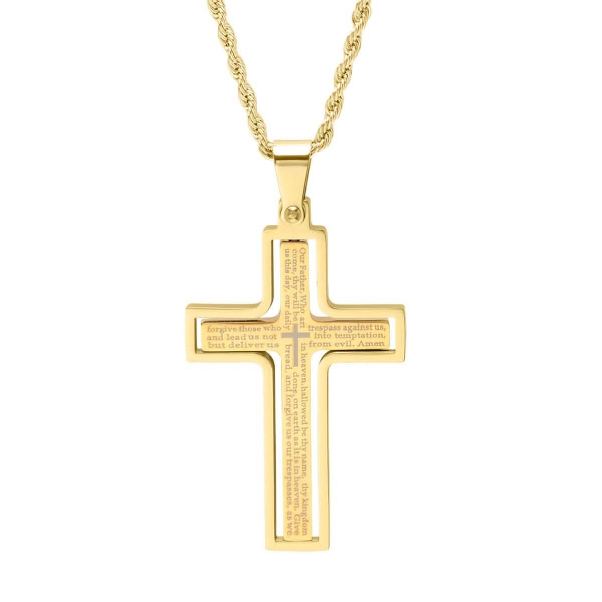 Men Stainless Steel Our Father English Prayer Rotating Cross Pendant DailySale