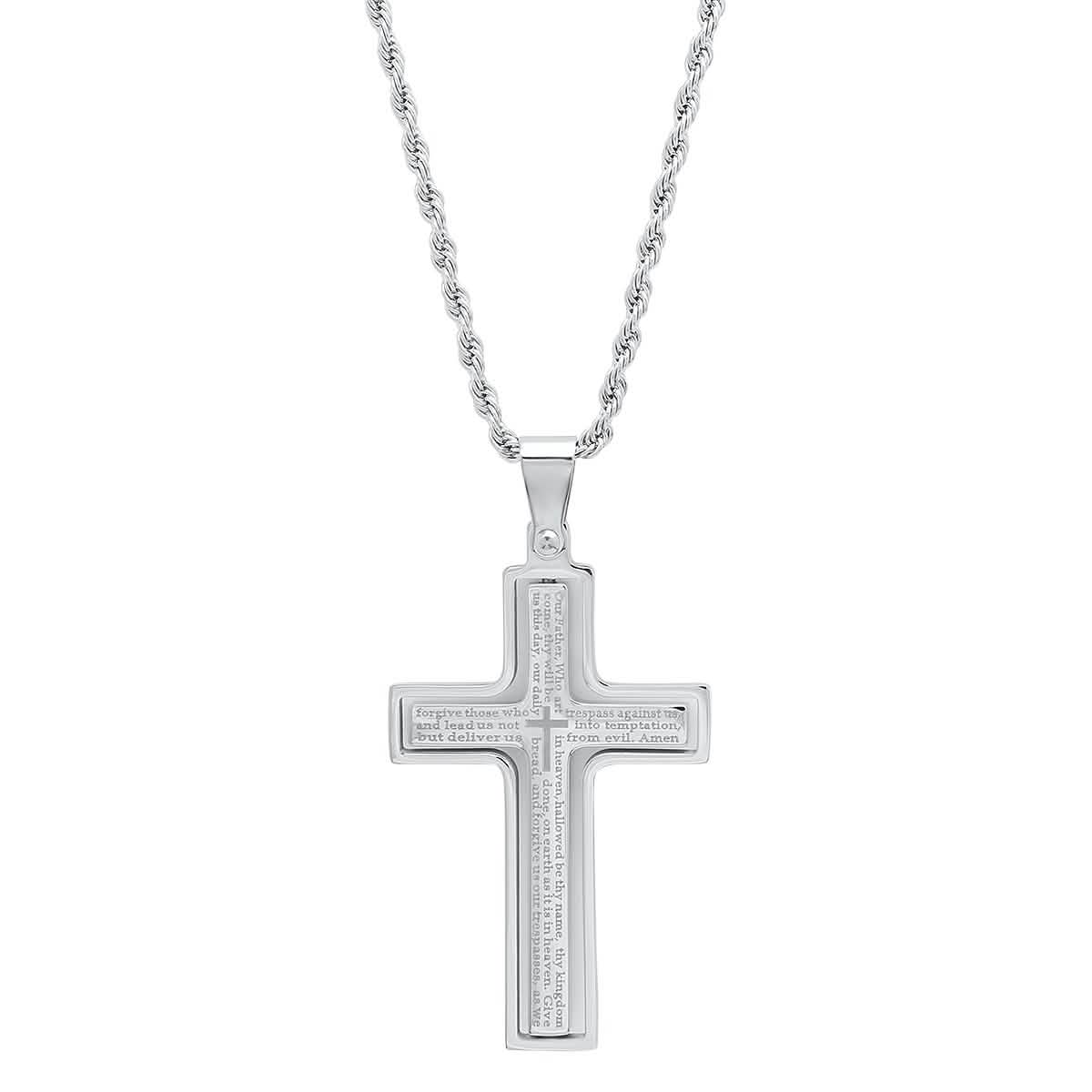 Men Stainless Steel Our Father English Prayer Rotating Cross Pendant DailySale