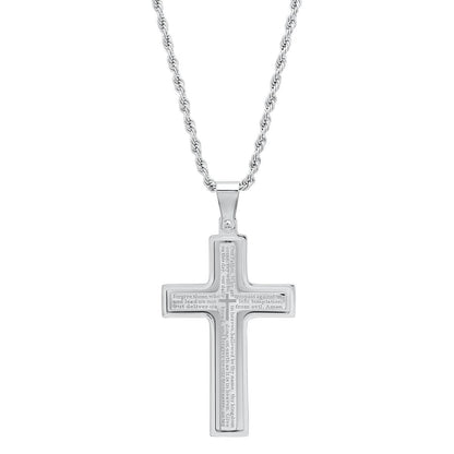 Men Stainless Steel Our Father English Prayer Rotating Cross Pendant DailySale