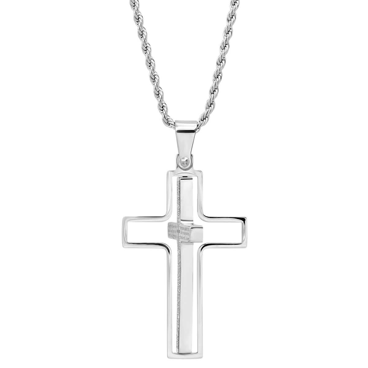 Men Stainless Steel Our Father English Prayer Rotating Cross Pendant DailySale