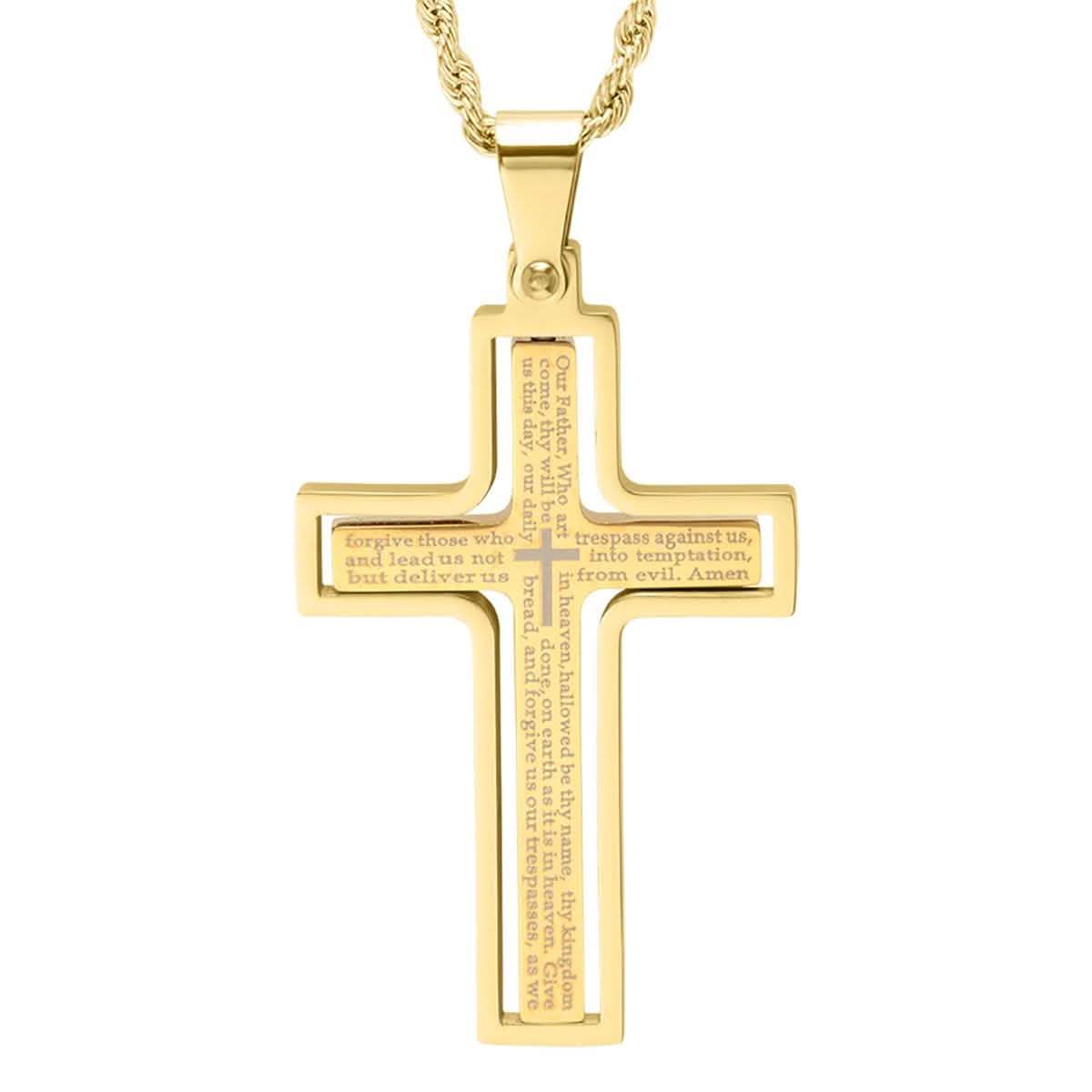 Men Stainless Steel Our Father English Prayer Rotating Cross Pendant DailySale