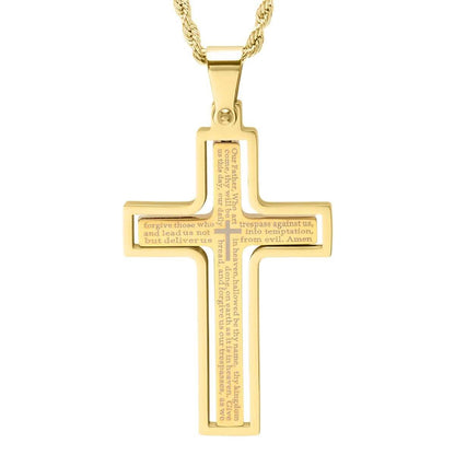 Men Stainless Steel Our Father English Prayer Rotating Cross Pendant DailySale