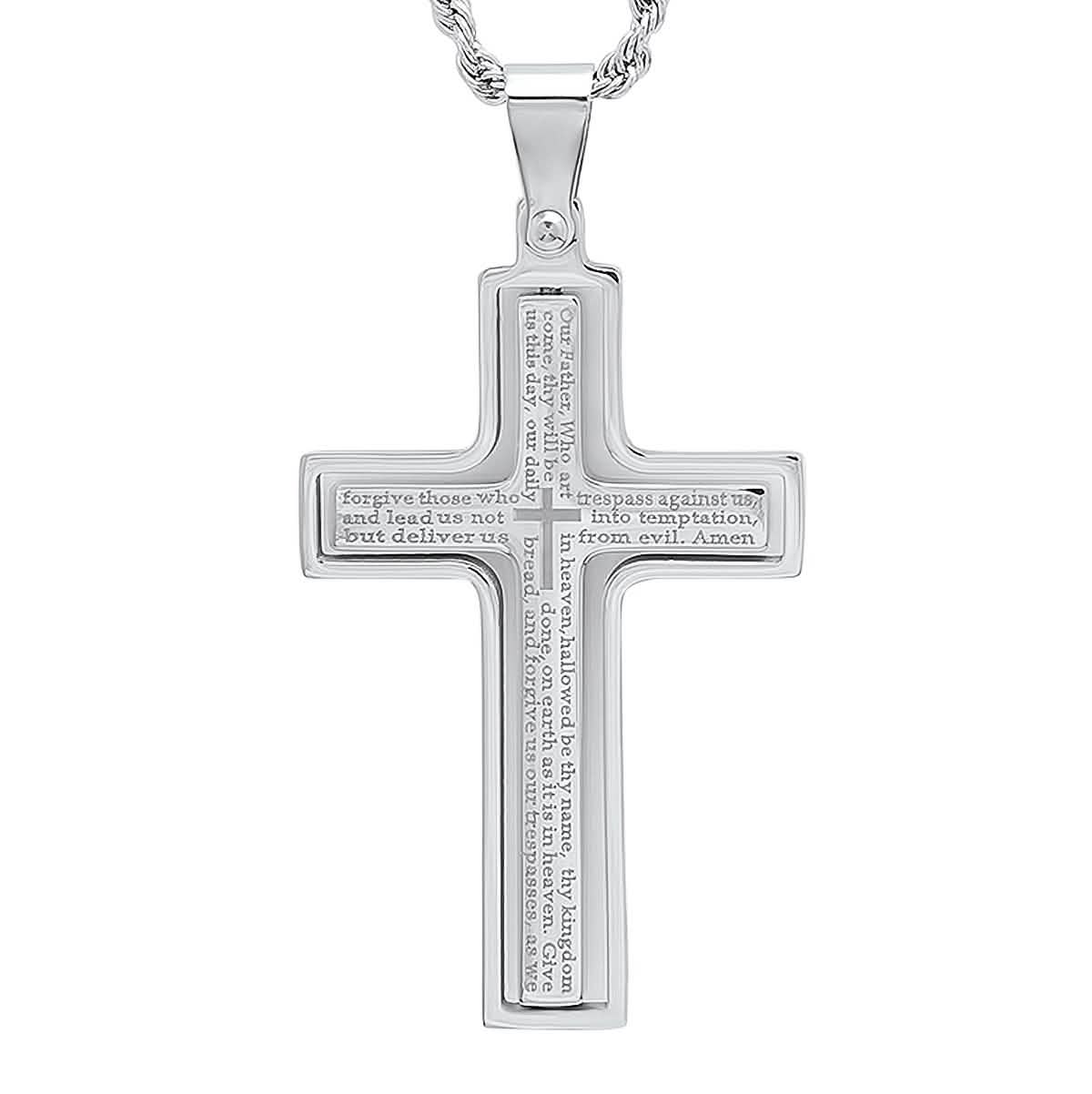 Men Stainless Steel Our Father English Prayer Rotating Cross Pendant DailySale