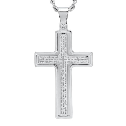 Men Stainless Steel Our Father English Prayer Rotating Cross Pendant DailySale