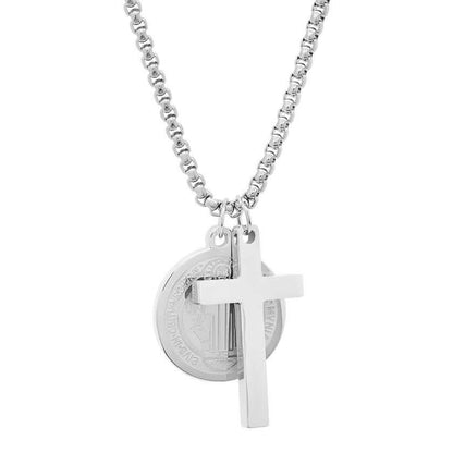 Men Stainless Steel Saint Benedict and Cross Charm with Prayer Gift Box DailySale