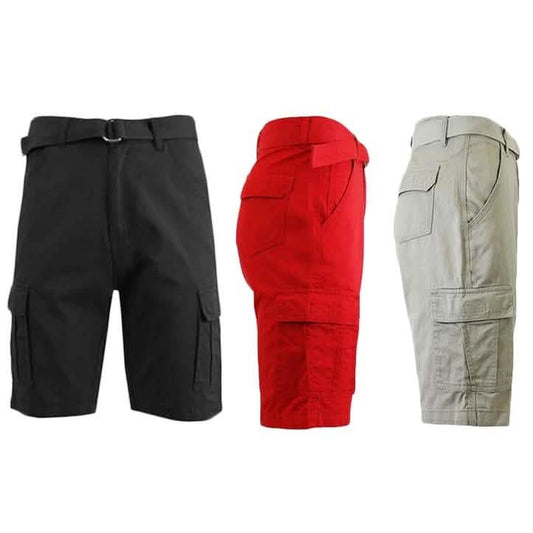 Men's 100% Cotton Belted Cargo Shorts - Assorted Colors and Sizes DailySale