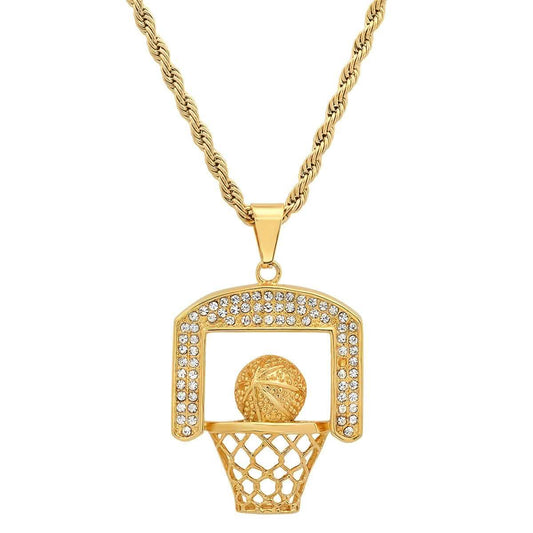 Men's 18k Gold Plated Stainless Steel and Simulated Diamonds Basketball Pendant DailySale