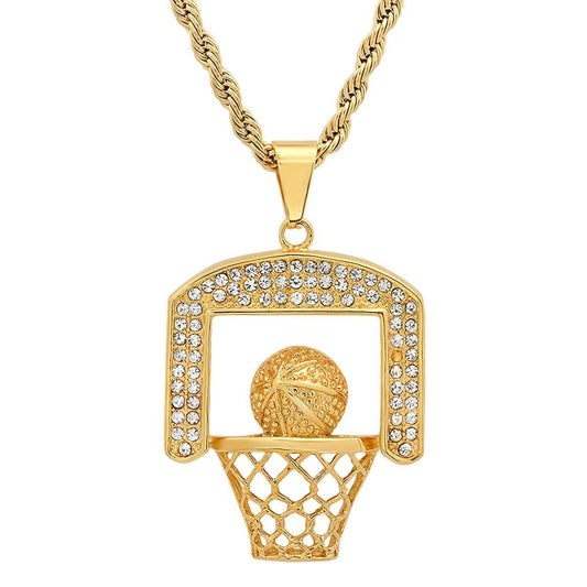 Men's 18k Gold Plated Stainless Steel and Simulated Diamonds Basketball Pendant DailySale