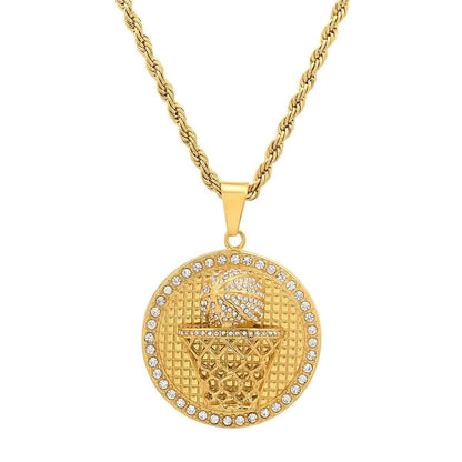 Men's 18k Gold Plated Stainless Steel and Simulated Diamonds Round Basketball Pendant DailySale