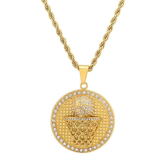Men's 18k Gold Plated Stainless Steel and Simulated Diamonds Round Basketball Pendant DailySale