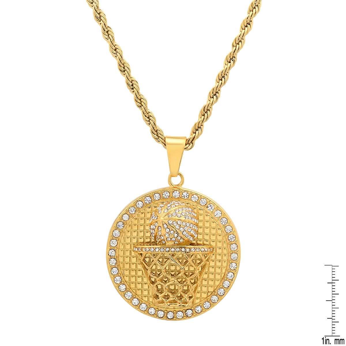 Men's 18k Gold Plated Stainless Steel and Simulated Diamonds Round Basketball Pendant DailySale
