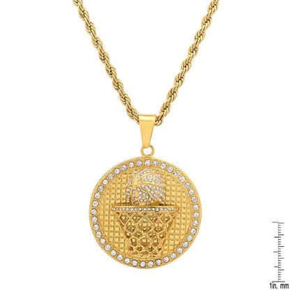 Men's 18k Gold Plated Stainless Steel and Simulated Diamonds Round Basketball Pendant DailySale
