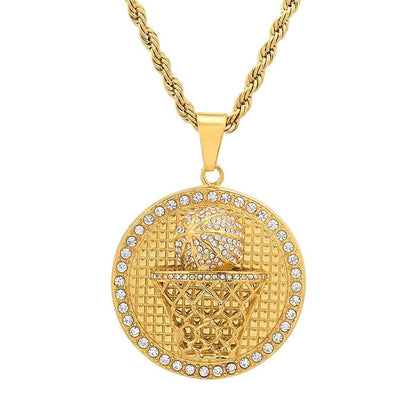 Men's 18k Gold Plated Stainless Steel and Simulated Diamonds Round Basketball Pendant DailySale
