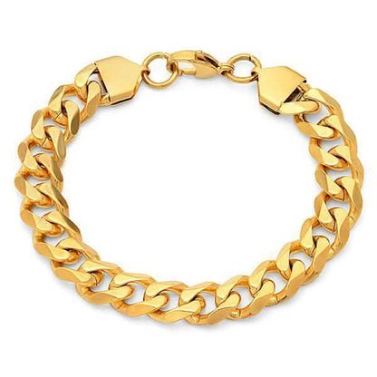 Men's 18k Gold Plated Stainless Steel Cuban Link Chain Bracelet/Necklace Set DailySale