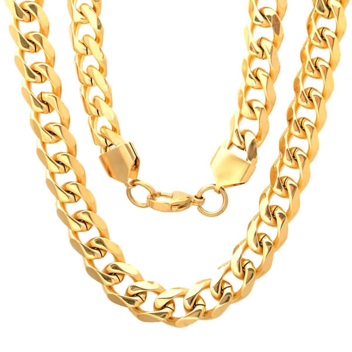 Men's 18k Gold Plated Stainless Steel Cuban Link Chain Bracelet/Necklace Set DailySale