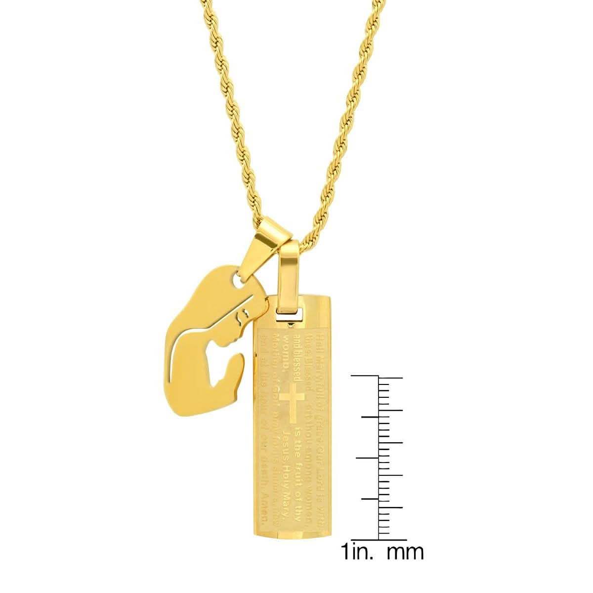 Men's 18K Gold Plated Stainless Steel Dog Tag Our Father English Prayer and Hail Mary Pendant DailySale